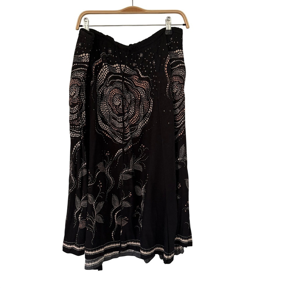 Jams World Evening Rose Rayon Midi Skirt Black Floral Made in Hawaii Womens M